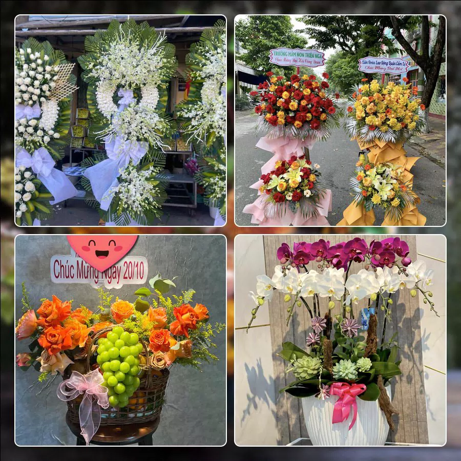 Lẵng hoa chúc mừng và mẫu hoa tươi tại shop hoa Phường Long Hoa