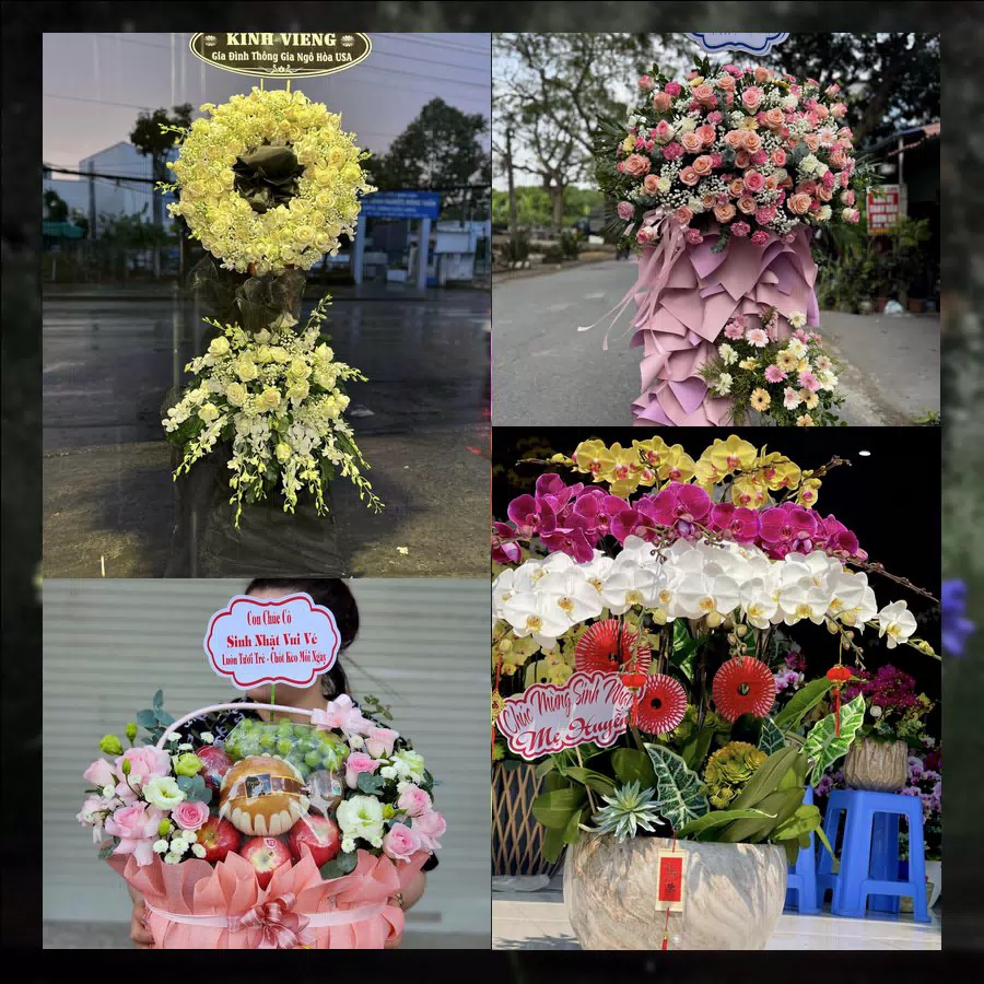 Kệ hoa khai trương tông đỏ vàng giao tại Xã Cần Giuộc