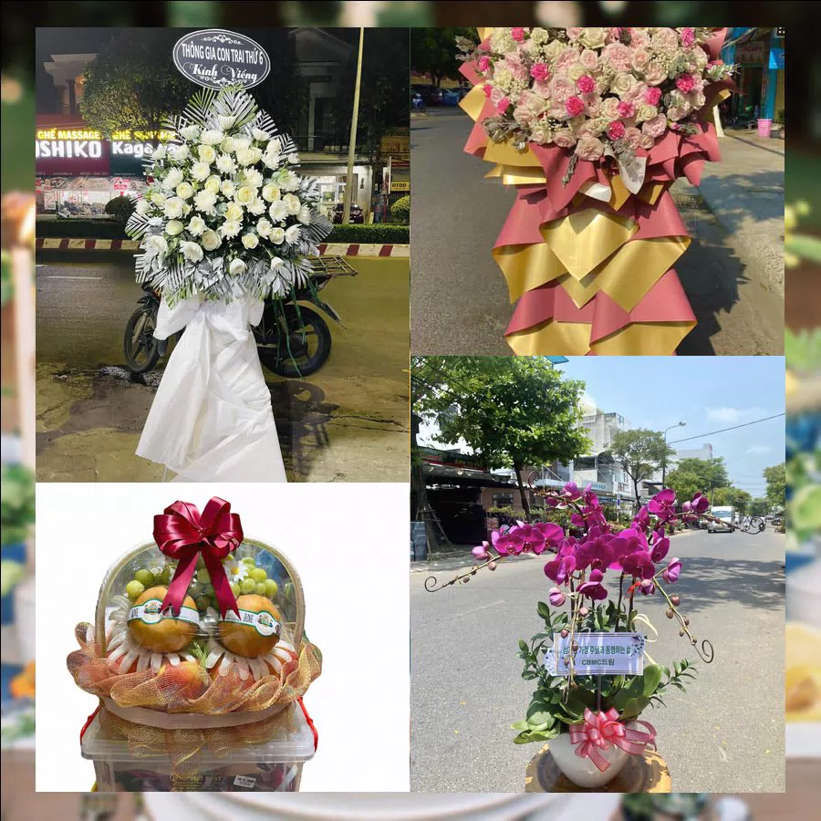 Kệ hoa khai trương tông đỏ vàng giao tại Phường Chũ