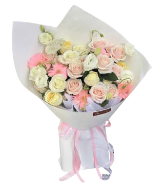 Bó Hoa Hồng Pastel Phối Cúc Đồng Tiền