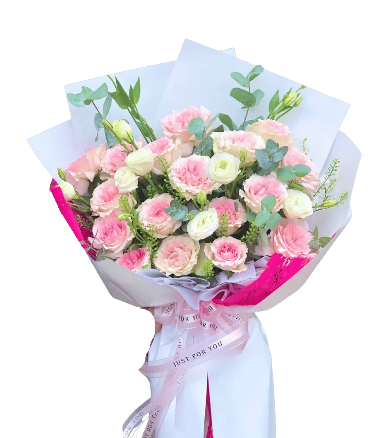 Bó Hoa Hồng Phấn Phối Trắng
