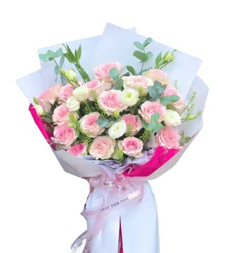 Bó Hoa Hồng Phấn Phối Trắng