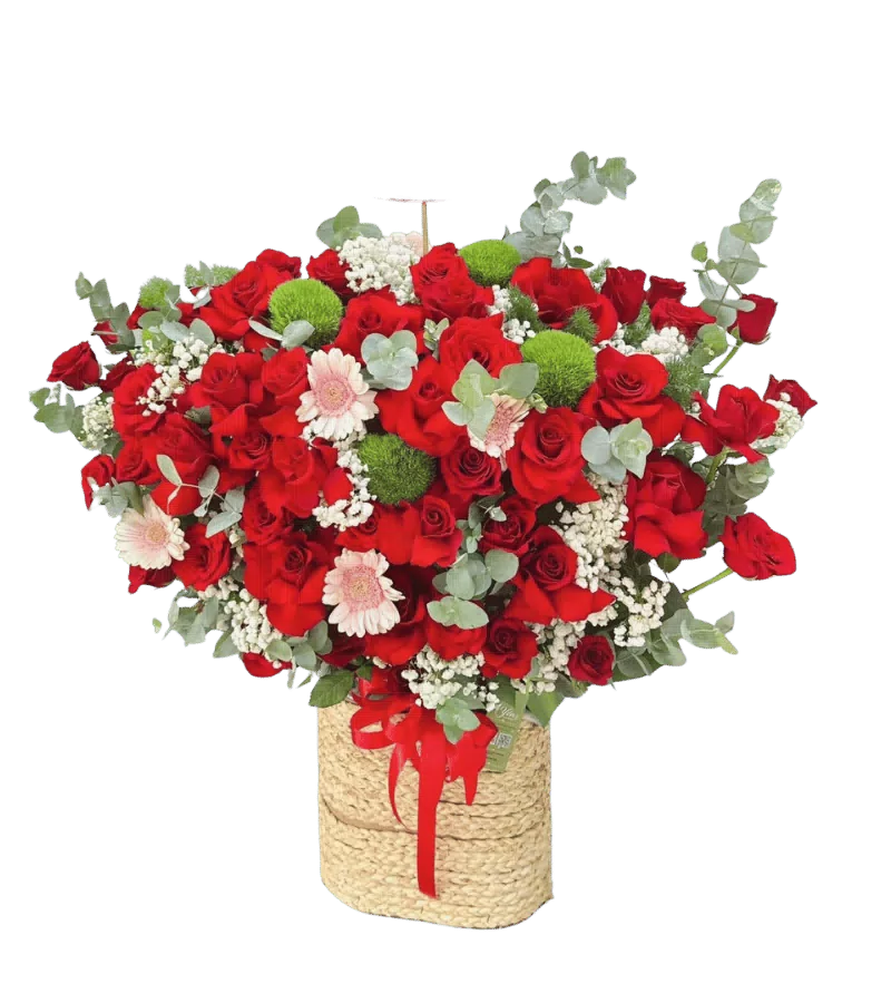 Giỏ Hoa Chúc Mừng Khai Trương Tone Đỏ