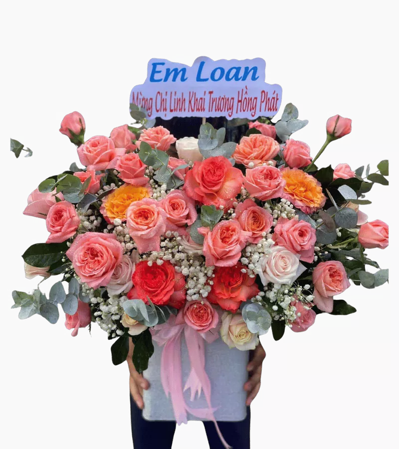 Giỏ Hoa Hồng Cam Chúc Mừng Khai Trương