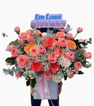 Giỏ Hoa Hồng Cam Chúc Mừng Khai Trương