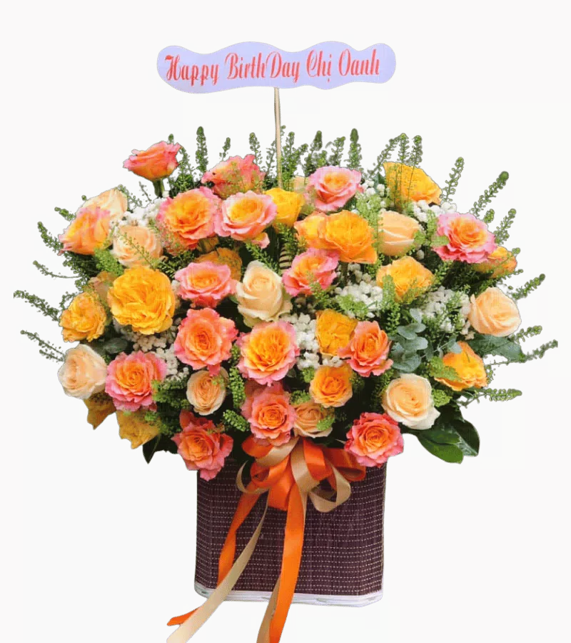Giỏ Hoa Hồng Cam Sinh Nhật