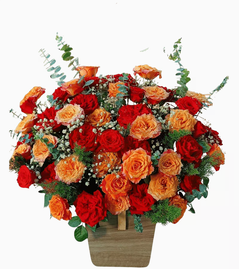 Giỏ Hoa Hồng Đỏ Cam
