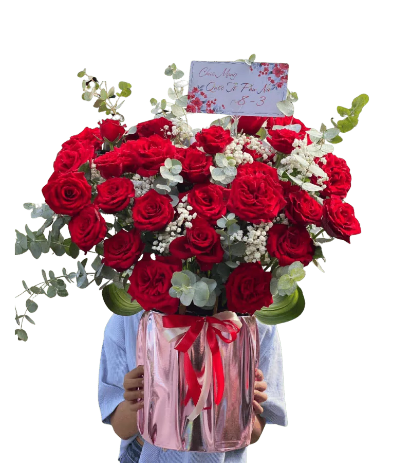 Giỏ Hoa Hồng Đỏ Chúc Mừng 8-3