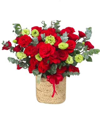 Giỏ Hoa Hồng Đỏ Mix Cát Tường Xanh