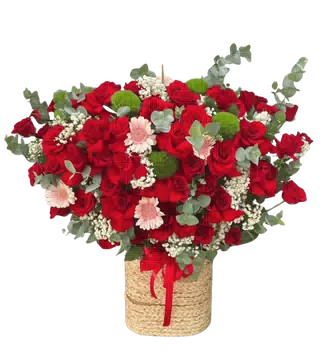 Giỏ Hoa Hồng Đỏ Mix Hoa Đồng Tiền