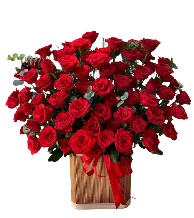 Giỏ Hoa Hồng Đỏ Nơ Ruy Băng