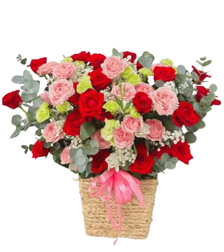 Giỏ Hoa Hồng Đỏ Phấn Mix Cát Tường
