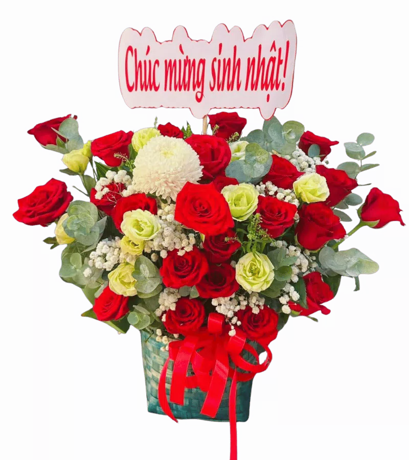 Giỏ Hoa Hồng Đỏ Trắng Chúc Mừng Sinh Nhật