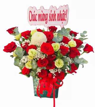 Giỏ Hoa Hồng Đỏ Trắng Chúc Mừng Sinh Nhật