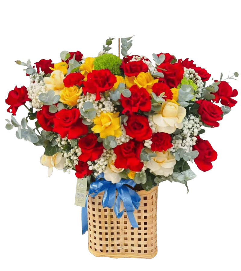 Giỏ Hoa Hồng Đỏ Vàng Mix Cát Tường