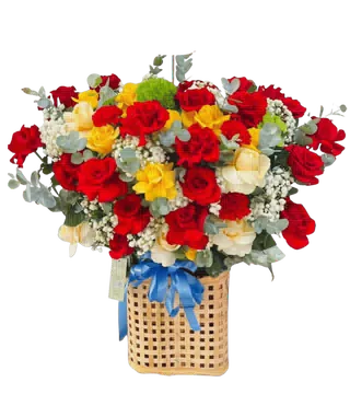 Giỏ Hoa Hồng Đỏ Vàng Mix Cát Tường