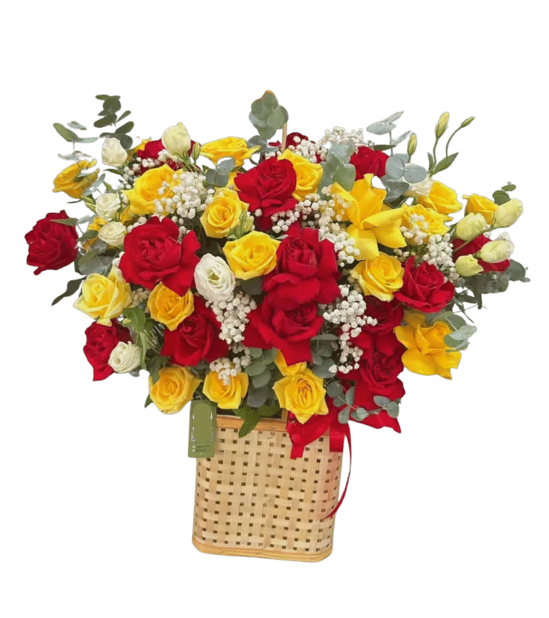 Giỏ Hoa Hồng Đỏ Vàng Mix Cát Tường