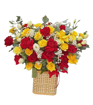 Giỏ Hoa Hồng Đỏ Vàng Mix Cát Tường