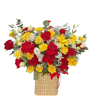 Giỏ Hoa Hồng Đỏ Vàng Mix Cát Tường