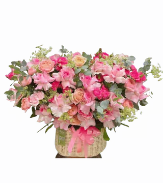 Giỏ Hoa Hồng Phấn Mix Cát Tường