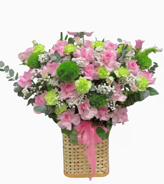Giỏ Hoa Hồng Phấn Mix Cát Tường Xanh