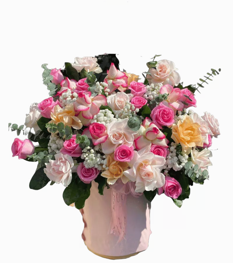 Giỏ Hoa Hồng Phối Pastel