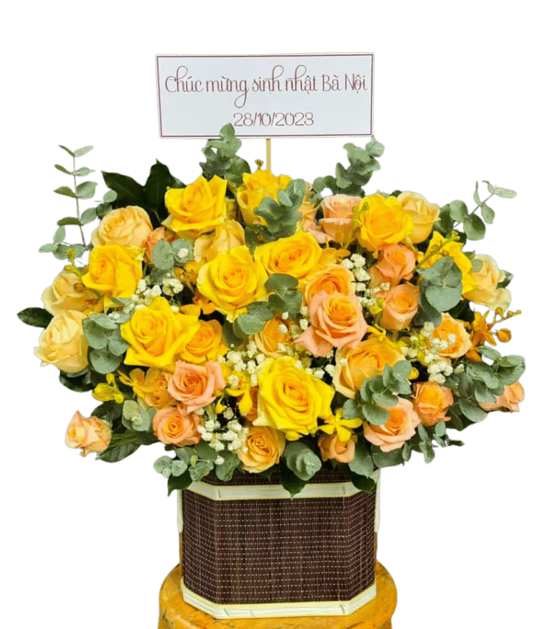 Giỏ Hoa Hồng Vàng Cam Chúc Mừng Sinh Nhật