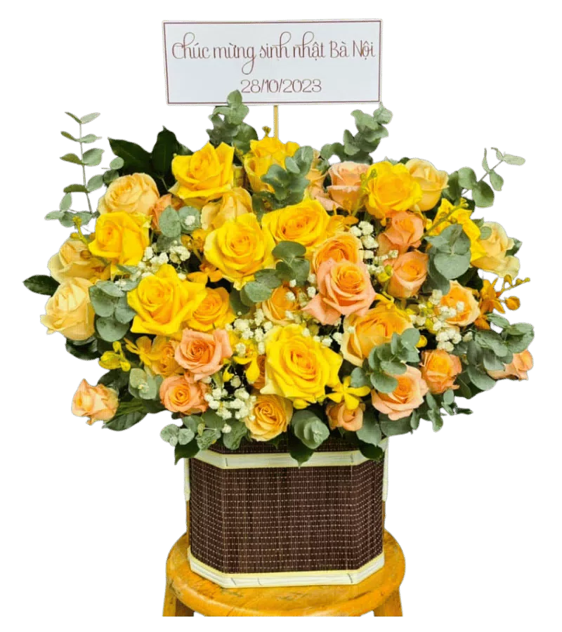 Giỏ Hoa Hồng Vàng Cam Mừng Sinh Nhật