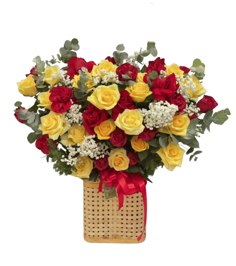 Giỏ Hoa Tươi Sắc Vàng Đỏ