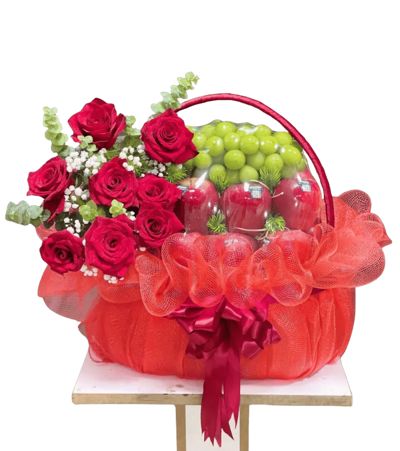 Giỏ Trái Cây Hoa Hồng Đỏ Tặng Người Yêu Sang Trọng