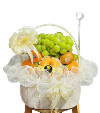 Giỏ Trái Cây Nhập Khẩu Nho Xanh Lê Kiwi Tông Trắng