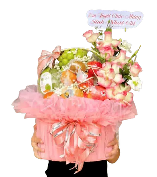 Giỏ Trái Cây Sinh Nhật Tông Hồng Pastel Sang Trọng